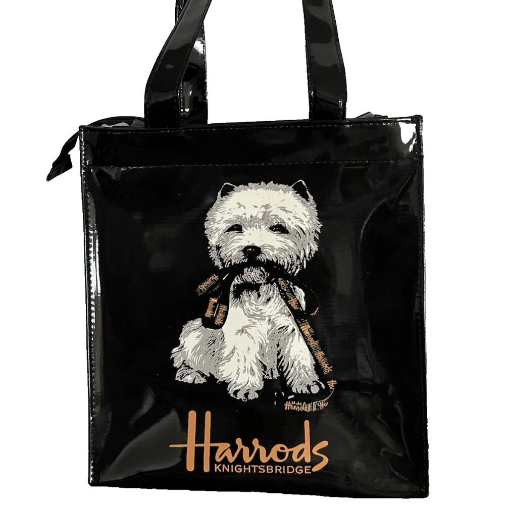 HARRODS LONDON Westie Terrier Knightsbridge Black PVC Tote Small - BNWT